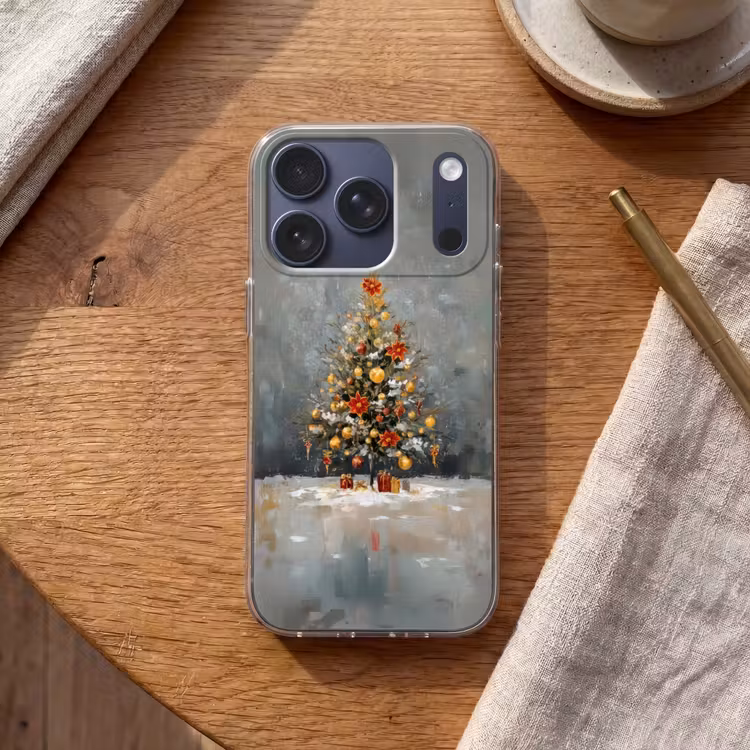 Kerstboom - Cadeaus - Rood - Goud Telefoonhoesje iPhone 17 Pro klein -sfeer1