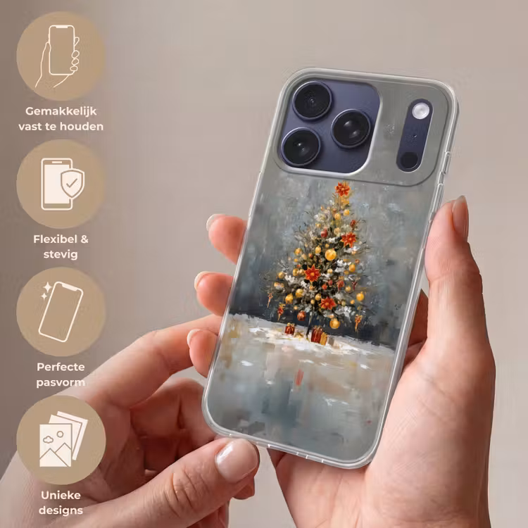 Kerstboom - Cadeaus - Rood - Goud Telefoonhoesje iPhone 17 Pro klein -sfeer3_NL