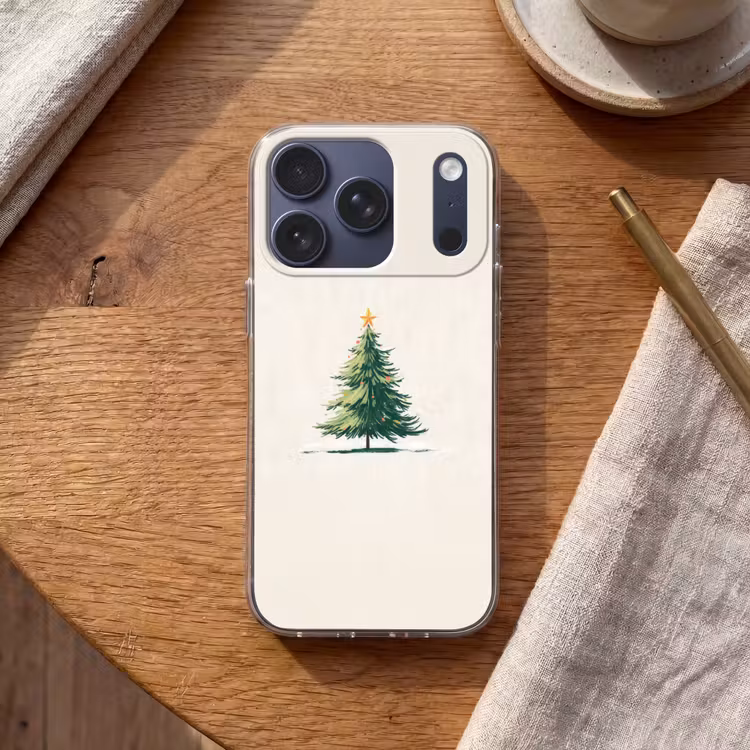 Kerstboom - Illustratie - Ster - Sneeuw Telefoonhoesje iPhone 17 Pro klein -sfeer1