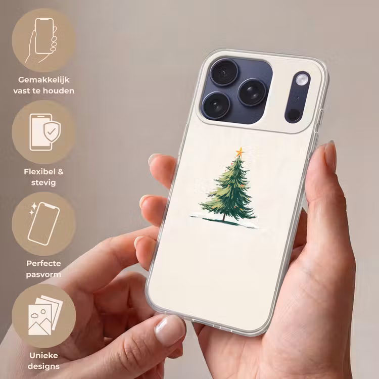 Kerstboom - Illustratie - Ster - Sneeuw Telefoonhoesje iPhone 17 Pro klein -sfeer3_NL