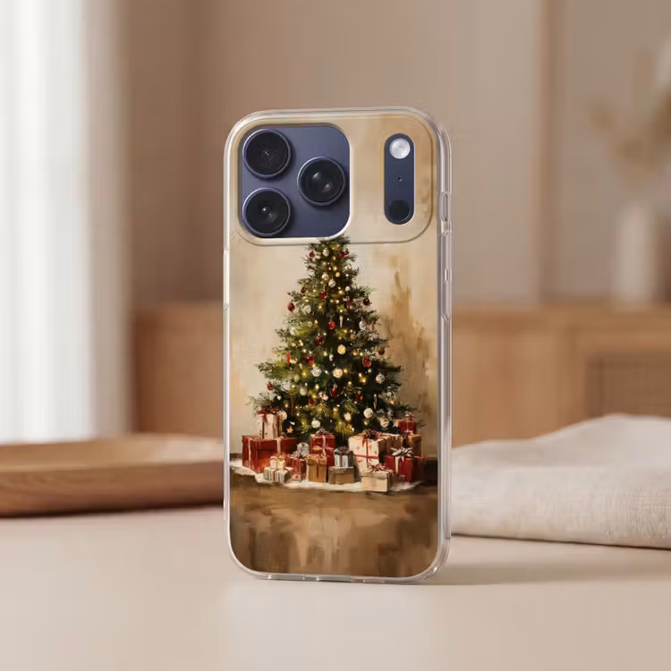 Kerstboom - Versierd - Kleurrijk Telefoonhoesje iPhone 17 Pro klein -sfeer2