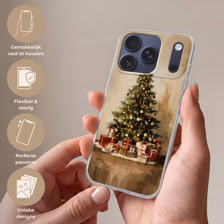 Kerstboom - Versierd - Kleurrijk Telefoonhoesje iPhone 17 Pro klein -sfeer3_NL