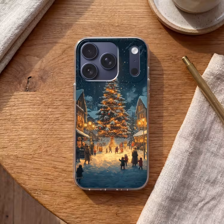 Kerstfeest - Dorp - Donker Telefoonhoesje iPhone 17 Pro klein -sfeer1