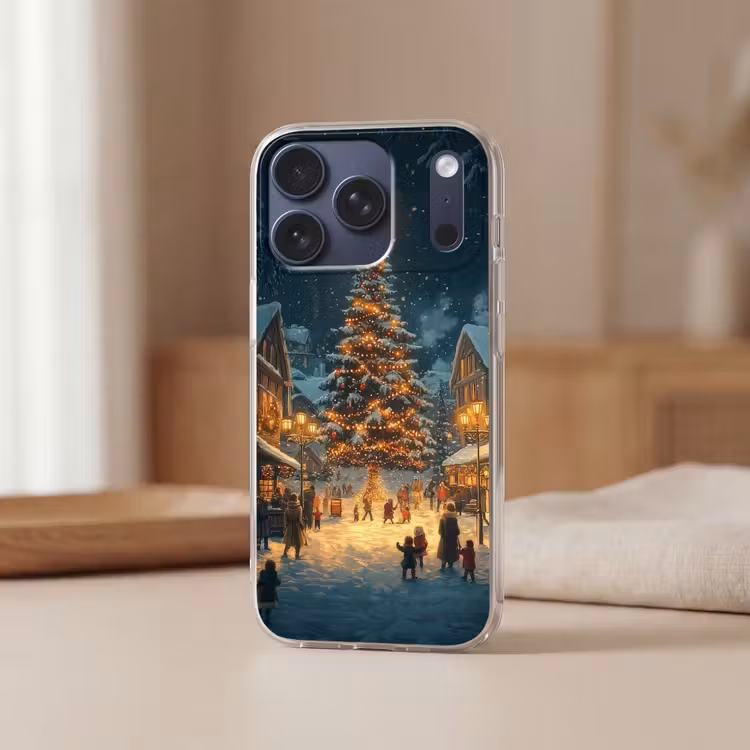 Kerstfeest - Dorp - Donker Telefoonhoesje iPhone 17 Pro klein -sfeer2