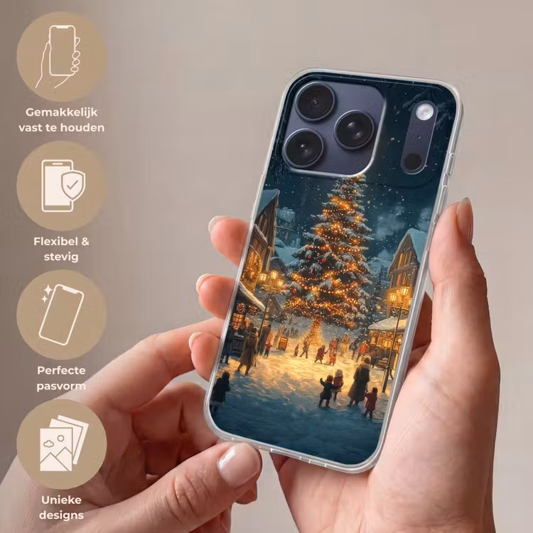 Kerstfeest - Dorp - Donker Telefoonhoesje iPhone 17 Pro klein -sfeer3_NL