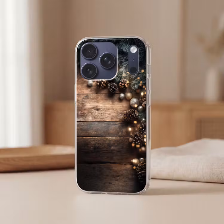 Kersthoekdecoratie - Dennenappels - Lichtjes Telefoonhoesje iPhone 17 Pro klein -sfeer2