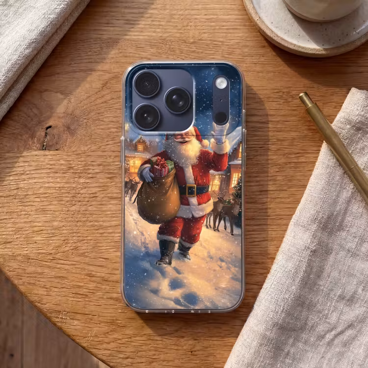 Kerstman - Dorp - Hert - Donker Telefoonhoesje iPhone 17 Pro klein -sfeer1