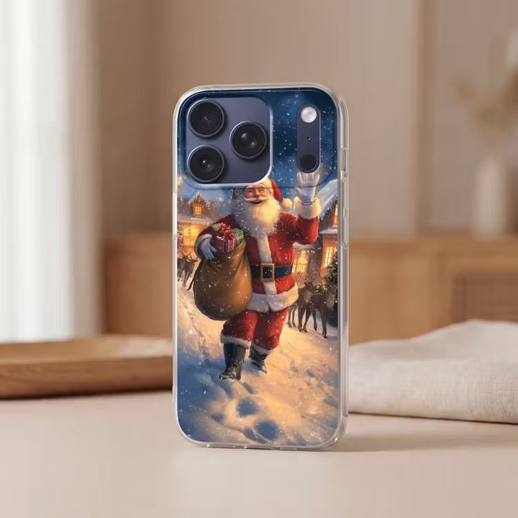 Kerstman - Dorp - Hert - Donker Telefoonhoesje iPhone 17 Pro klein -sfeer2