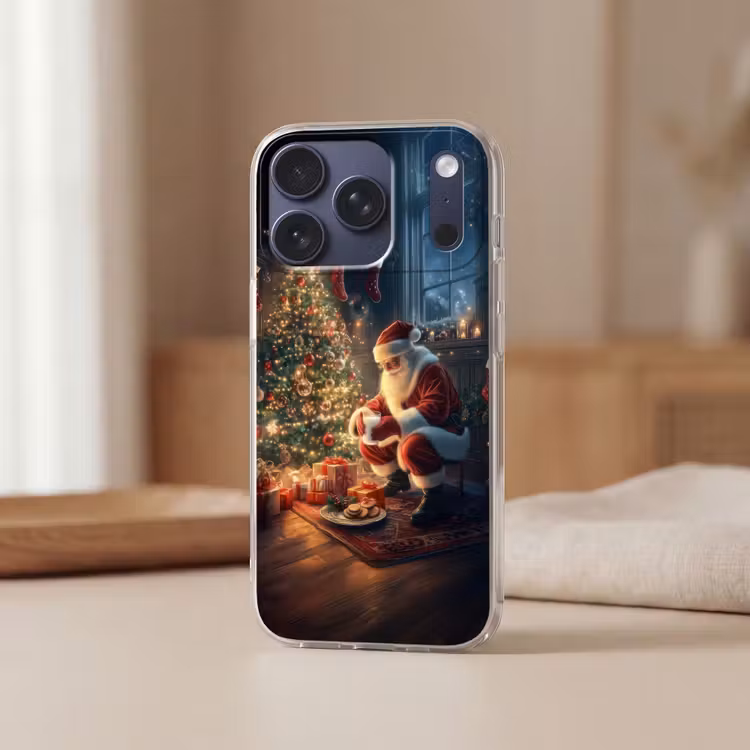 Kerstman - Haard - Donker Telefoonhoesje iPhone 17 Pro klein -sfeer2
