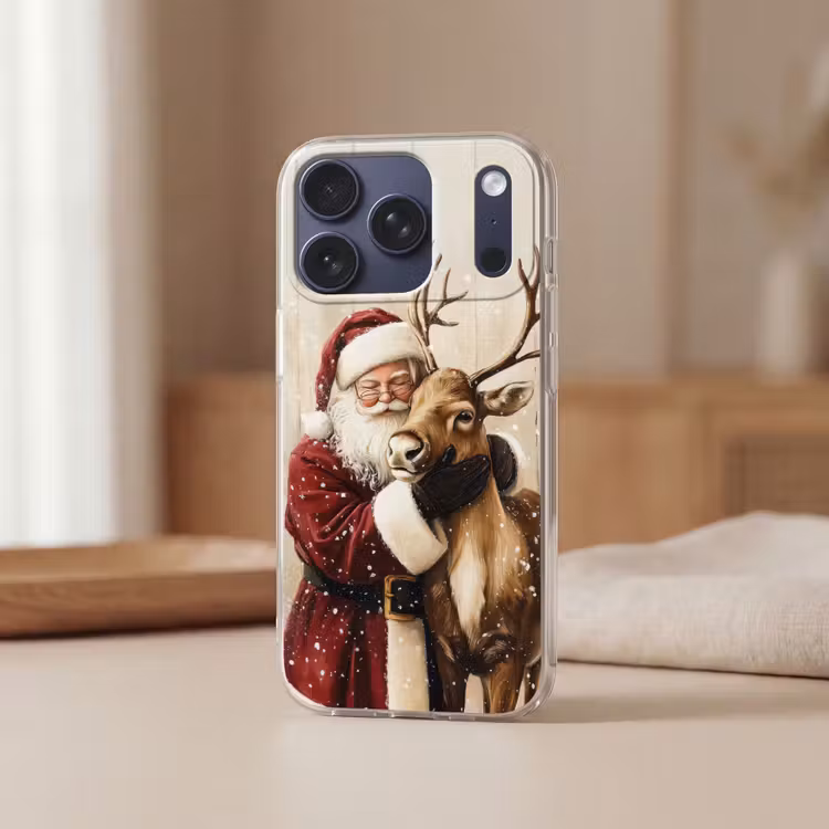 Kerstman - Rendier - Sneeuw - Kleurrijk Telefoonhoesje iPhone 17 Pro klein -sfeer2