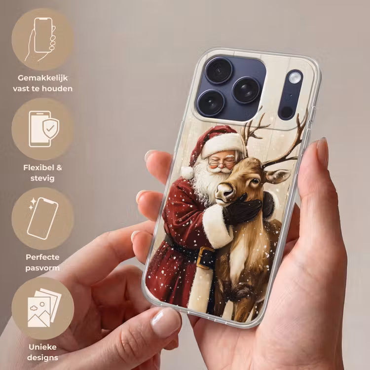 Kerstman - Rendier - Sneeuw - Kleurrijk Telefoonhoesje iPhone 17 Pro klein -sfeer3_NL