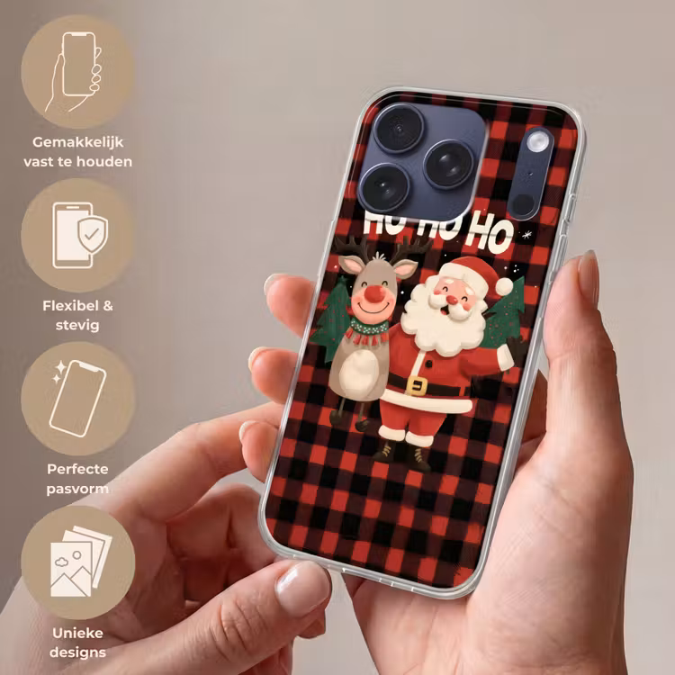 Kerstman - Rendier - Tekst - Rood - Zwart Telefoonhoesje iPhone 17 Pro klein -sfeer3_NL
