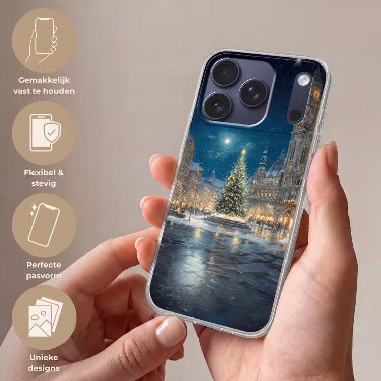 Kerstnacht - Stadsplein - Meerkleurig Telefoonhoesje iPhone 17 Pro klein -sfeer3_NL