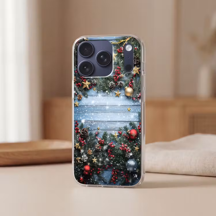 Kerstomlijsting - Sneeuw - Meerkleurig Telefoonhoesje iPhone 17 Pro klein -sfeer2