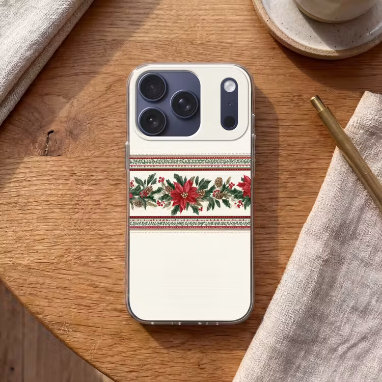 Kerststrook - Poinsettia - Rood - Groen Telefoonhoesje iPhone 17 Pro klein -sfeer1