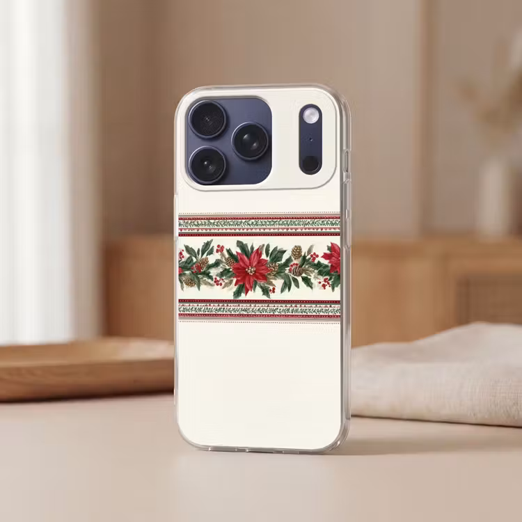 Kerststrook - Poinsettia - Rood - Groen Telefoonhoesje iPhone 17 Pro klein -sfeer2