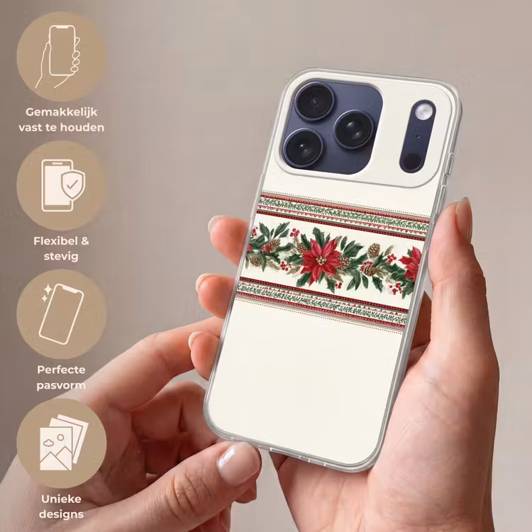 Kerststrook - Poinsettia - Rood - Groen Telefoonhoesje iPhone 17 Pro klein -sfeer3_NL