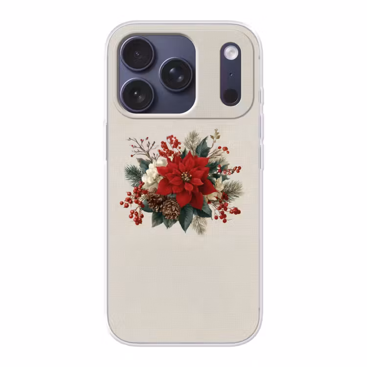 Kerststuk - Poinsettia - Dennenappels - Rood Telefoonhoesje iPhone 17 Pro klein -3d