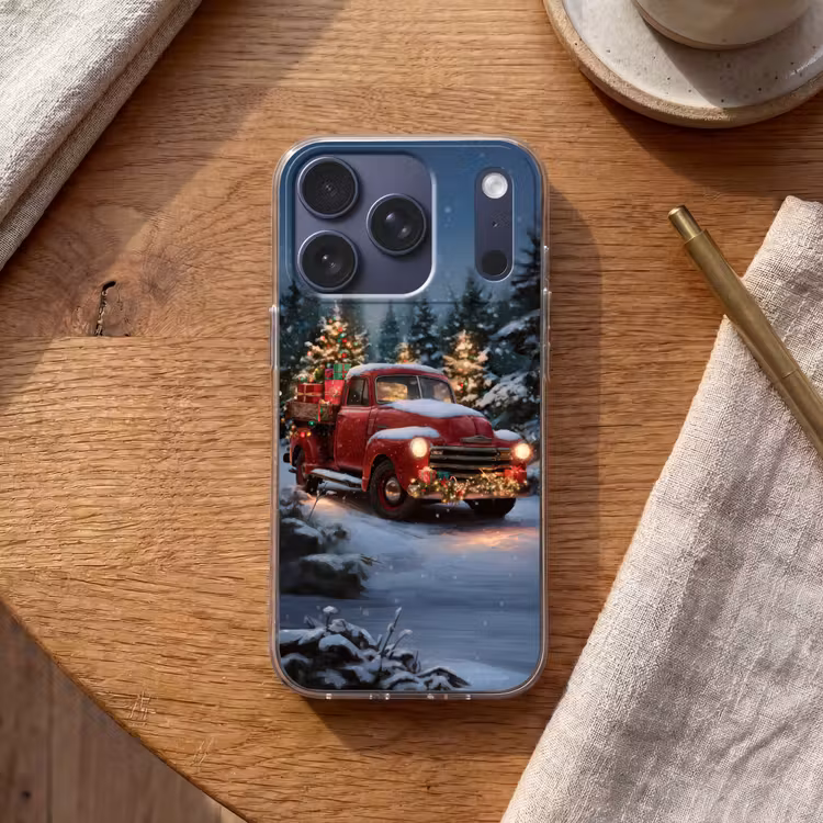 Kersttruck - Sneeuwbos - Rood Telefoonhoesje iPhone 17 Pro klein -sfeer1