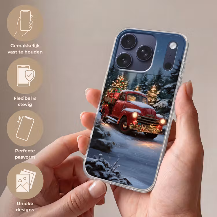 Kersttruck - Sneeuwbos - Rood Telefoonhoesje iPhone 17 Pro klein -sfeer3_NL