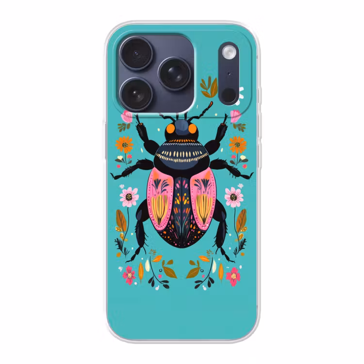 Kever - Bloemmotieven - Turquoise - Bladeren Telefoonhoesje iPhone 17 Pro klein -3d