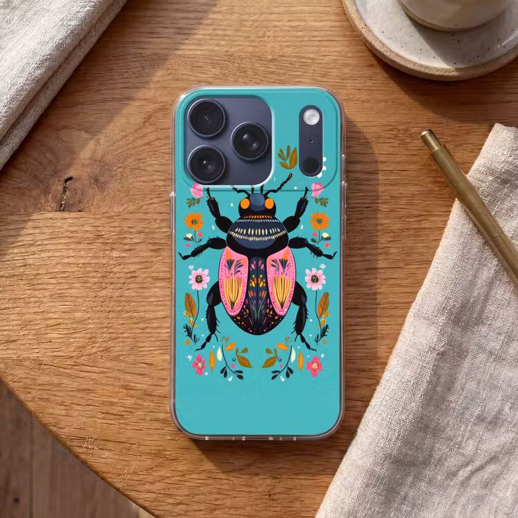 Kever - Bloemmotieven - Turquoise - Bladeren Telefoonhoesje iPhone 17 Pro klein -sfeer1