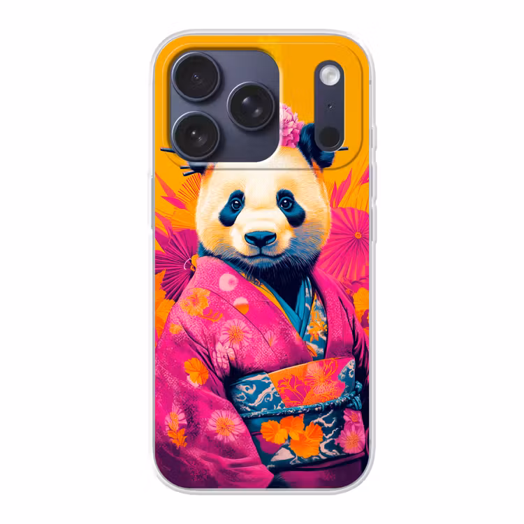 Kimono - Roze - Panda - Bloemenkroon Telefoonhoesje iPhone 17 Pro klein -3d