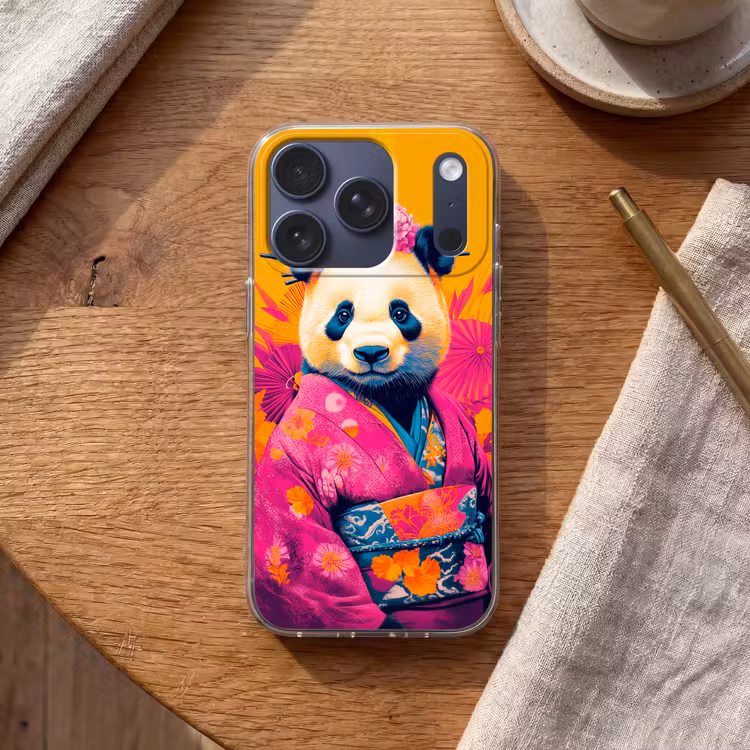Kimono - Roze - Panda - Bloemenkroon Telefoonhoesje iPhone 17 Pro klein -sfeer1