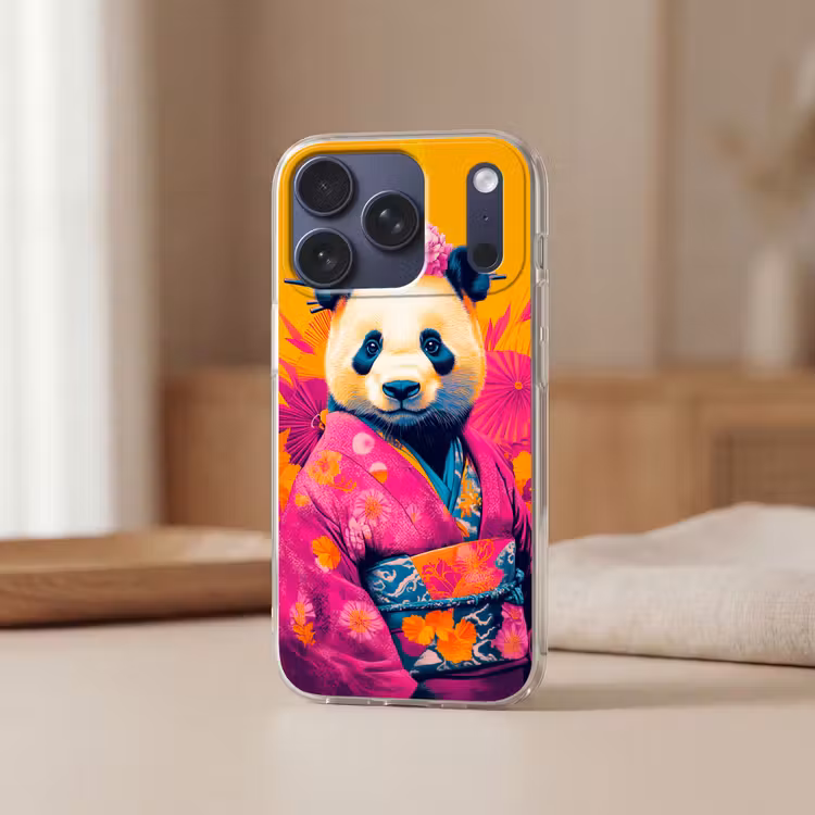 Kimono - Roze - Panda - Bloemenkroon Telefoonhoesje iPhone 17 Pro klein -sfeer2