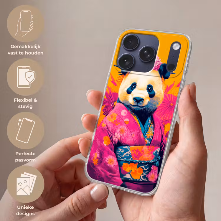 Kimono - Roze - Panda - Bloemenkroon Telefoonhoesje iPhone 17 Pro klein -sfeer3_NL