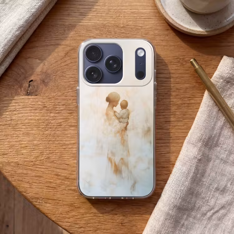 Kind - Moeder - Waterverfschilderij Telefoonhoesje iPhone 17 Pro klein -sfeer1