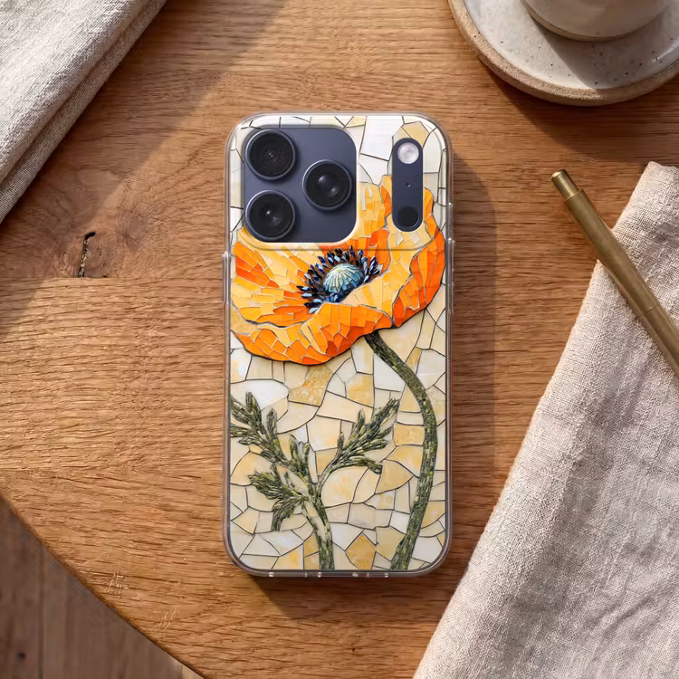 Klaprozen - Oranje - Mozaïek - Bladeren Telefoonhoesje iPhone 17 Pro klein -sfeer1