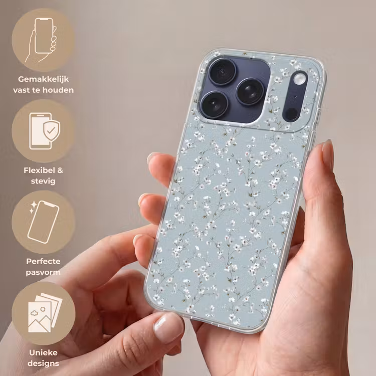 Klassiek - Bloemen - Blauw Telefoonhoesje iPhone 17 Pro klein 878 -sfeer3_NL