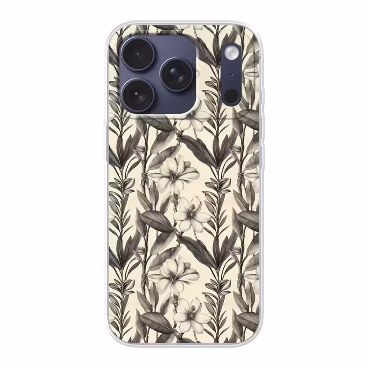 Klassiek - Botanisch - Zwart - Beige Telefoonhoesje iPhone 17 Pro klein 878 -3d