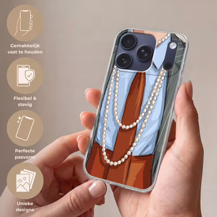 Kleding - Strik - Parels - Klassiek - Mode Telefoonhoesje iPhone 17 Pro klein -sfeer3_NL