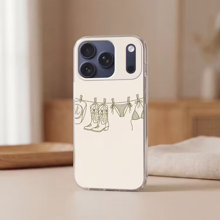 Kleding - Waslijn - Zomer - Lijntekening - Groen Telefoonhoesje iPhone 17 Pro klein -sfeer2