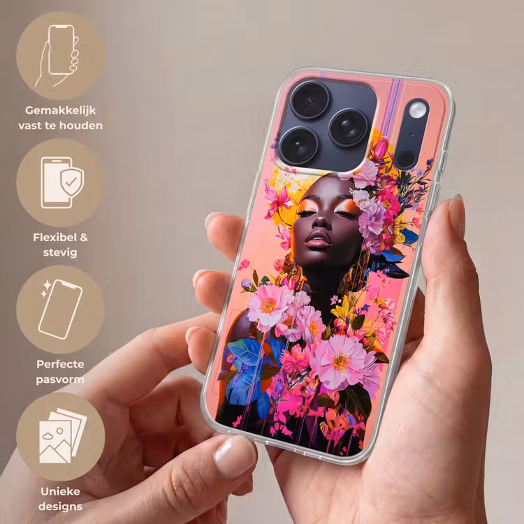 Kleurrijk - Bloemen - Vrouw - Zon Telefoonhoesje iPhone 17 Pro klein -sfeer3_NL