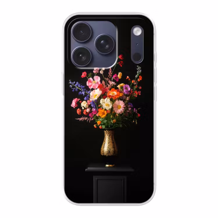 Kleurrijk - Boeket - Vaas - Goud Telefoonhoesje iPhone 17 Pro klein -3d