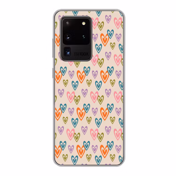 Kleurrijk - Hartjes - Patroon - Beige Telefoonhoesje Samsung Galaxy S20 Ultra klein 358 -3d