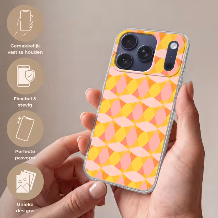 Kleurrijk - Ruitpatroon - Bladvormen Telefoonhoesje iPhone 17 Pro klein 878 -sfeer3_NL