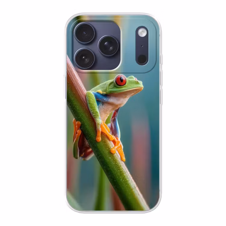Kleurrijke kikker - Groene stengel - Alert Telefoonhoesje iPhone 17 Pro klein -3d