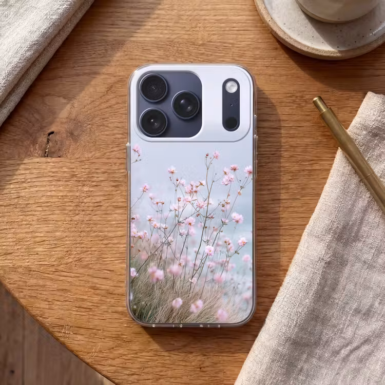 Klif - Bloemen - Zee - Roze Telefoonhoesje iPhone 17 Pro klein -sfeer1