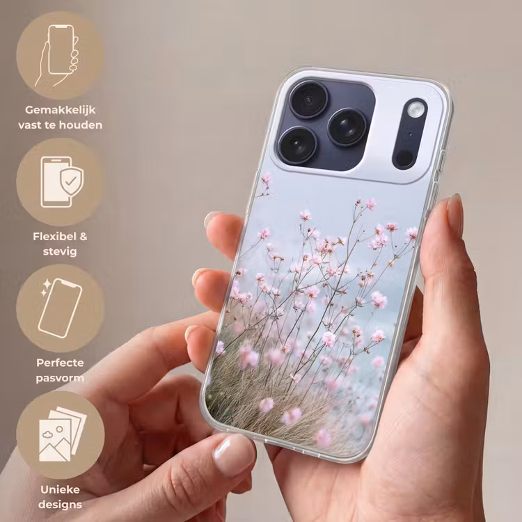 Klif - Bloemen - Zee - Roze Telefoonhoesje iPhone 17 Pro klein -sfeer3_NL