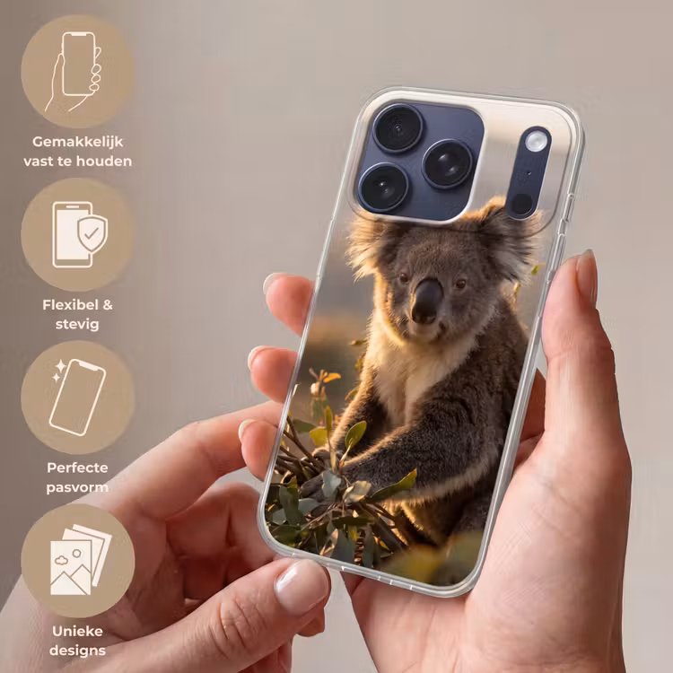 Koala - Bladeren - Ochtendlicht Telefoonhoesje iPhone 17 Pro klein -sfeer3_NL