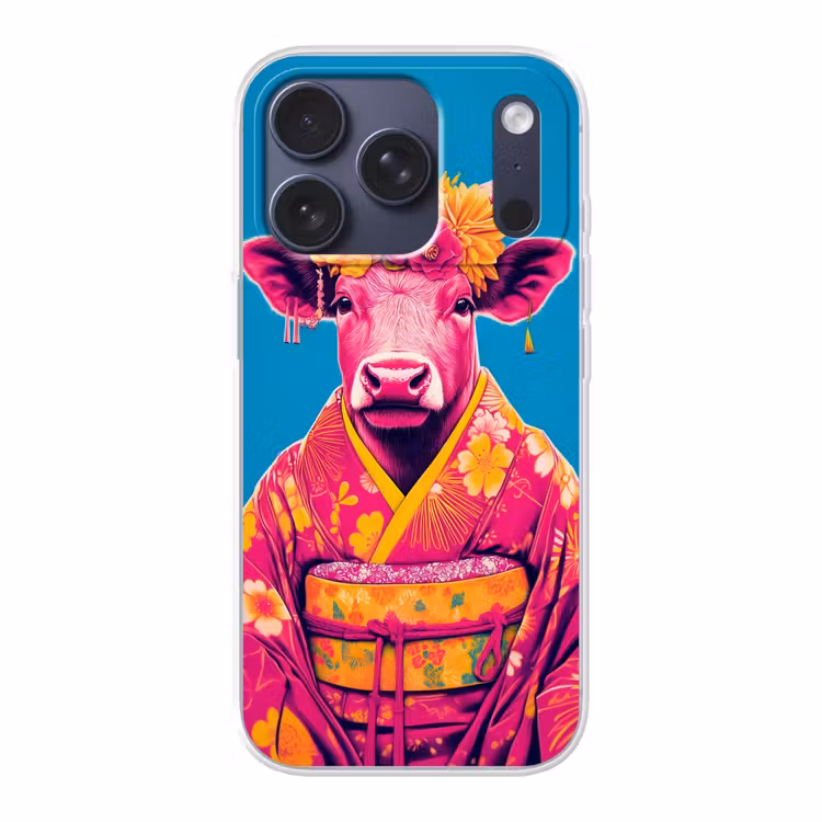 Koe - Bloemenkrans - Oorhangers - Kimono Telefoonhoesje iPhone 17 Pro klein -3d
