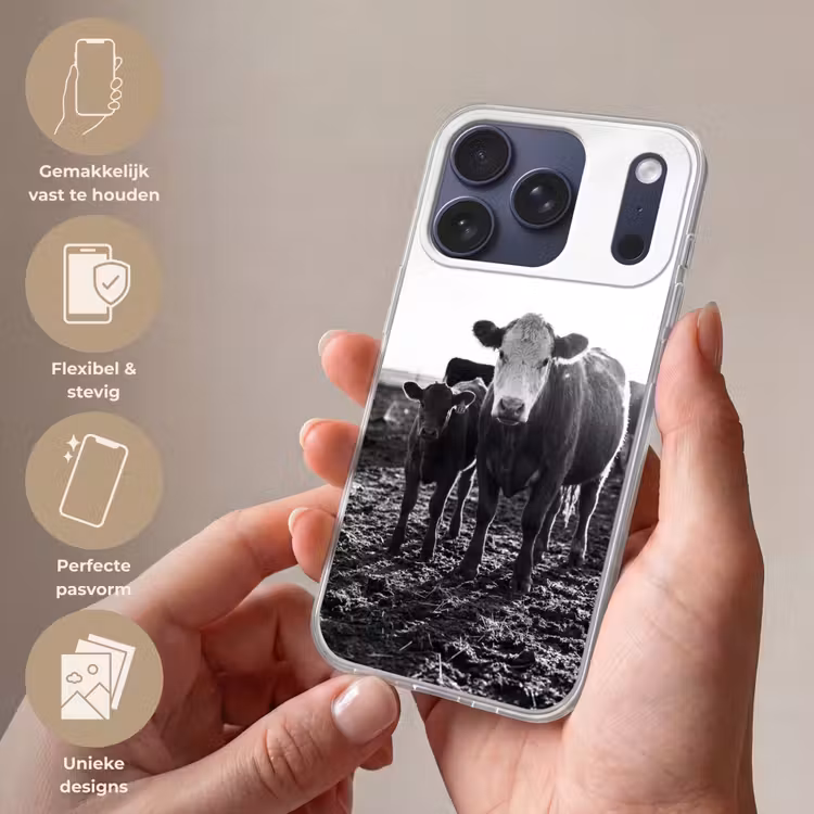 Koeien - Zwart - Wit Telefoonhoesje iPhone 17 Pro klein -sfeer3_NL