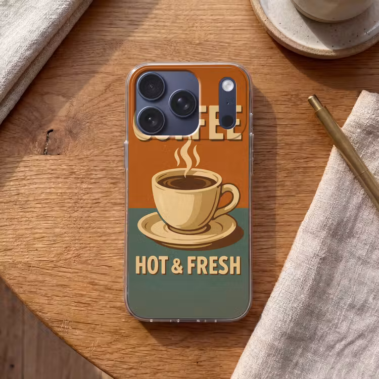 Koffie - Kop - Vintage - Quote Telefoonhoesje iPhone 17 Pro klein -sfeer1