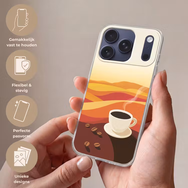 Koffie - Landschap - Oranje - Koffiebonen Telefoonhoesje iPhone 17 Pro klein -sfeer3_NL