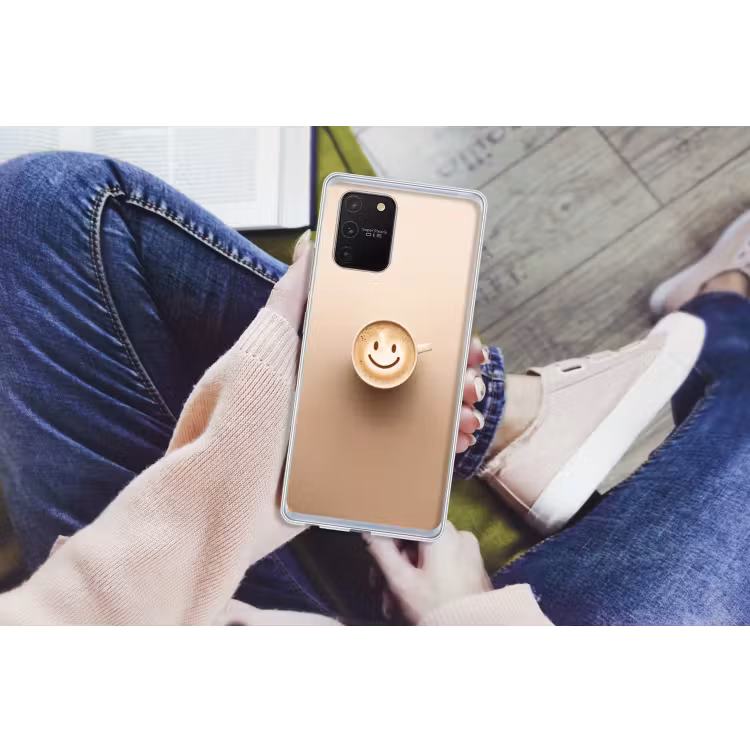 Koffie - Melkschuim - Lach - Beige Telefoonhoesje Samsung Galaxy S10 Lite klein -handS10Lite