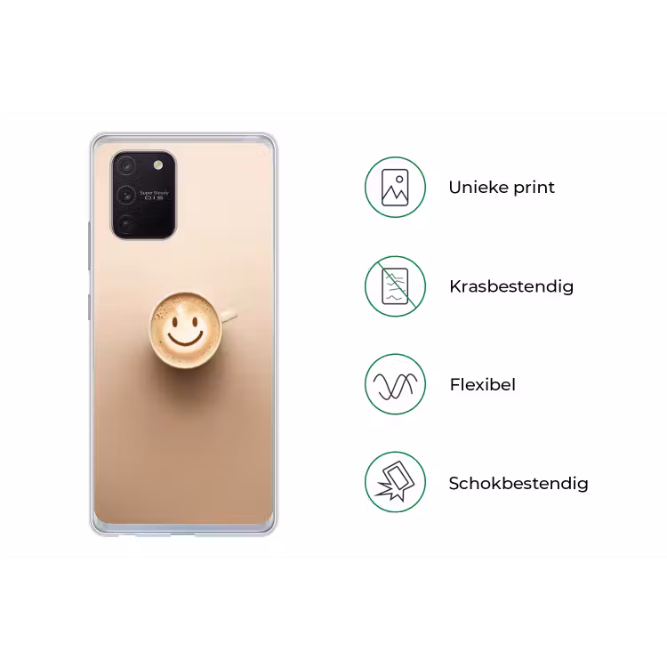 Koffie - Melkschuim - Lach - Beige Telefoonhoesje Samsung Galaxy S10 Lite klein -specsS10Lite